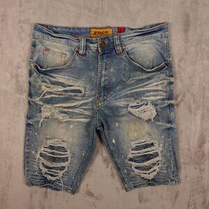 Makobi jean‎ shorts distressed men's 30 blue denim whiskering